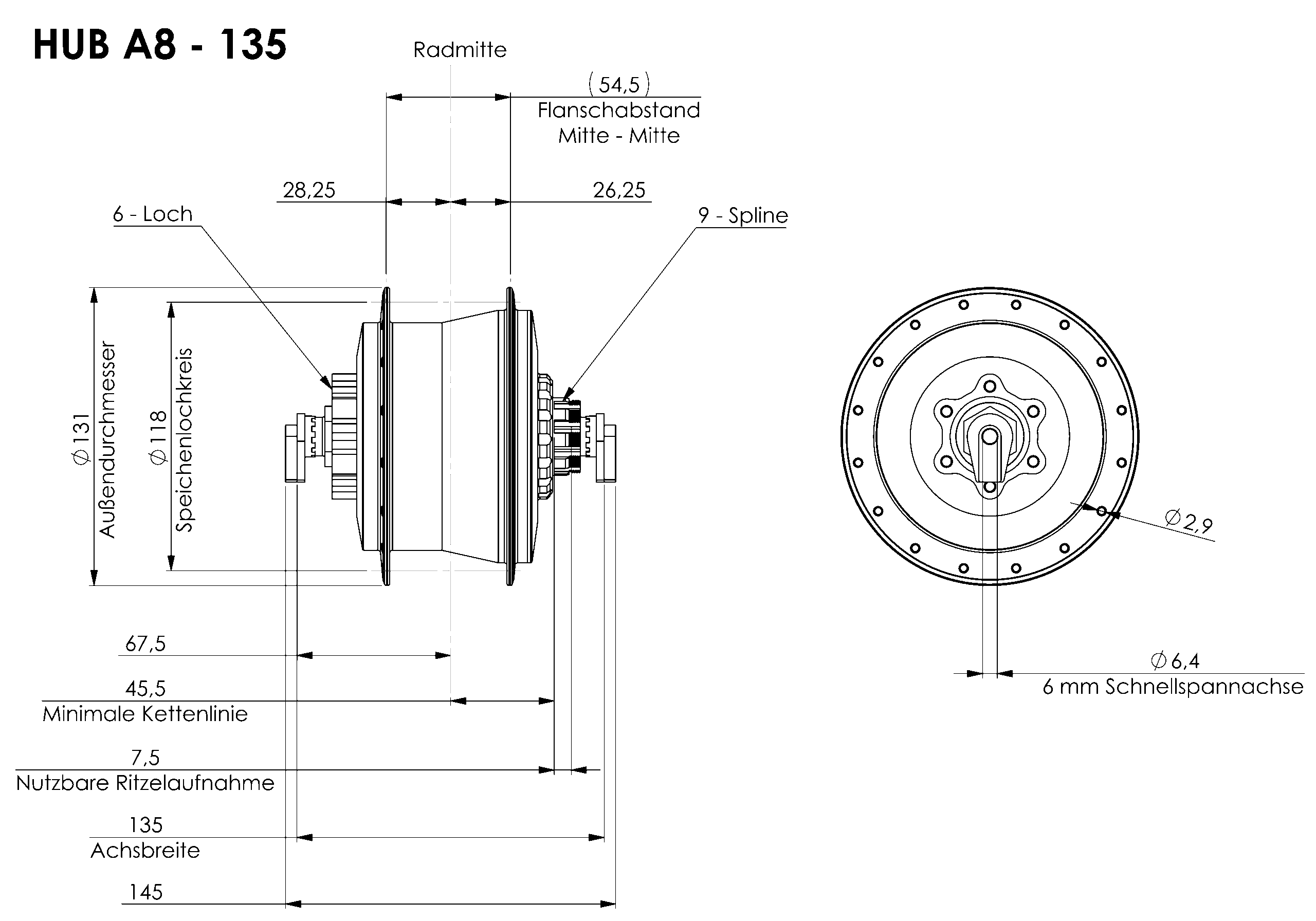 Dimensions 135mm